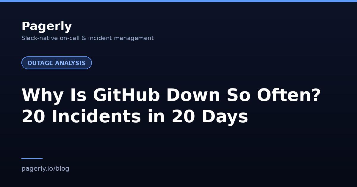 Pagerly blog cover: Why Is GitHub Down So Often? 20 Incidents in 20 Days