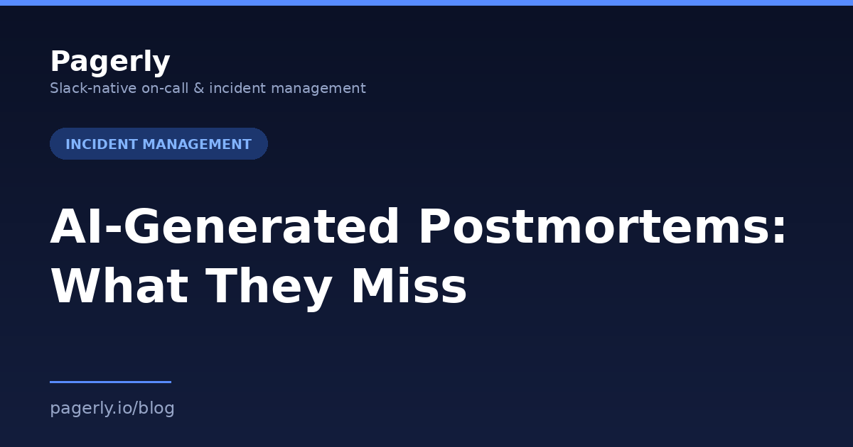 Pagerly blog cover: AI-Generated Postmortems: What They Miss