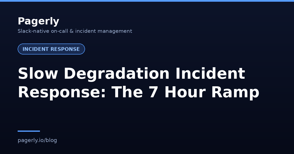 Pagerly cover graphic: Slow Degradation Incident Response, The 7 Hour Ramp